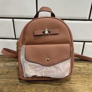 Elegant Tan Mini Backpack with Bee Accent